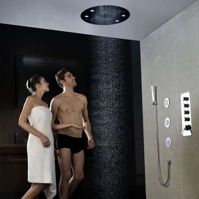 Shower System European In-wall bathroom shower faucet with led overhead shower 5 way thermostatic mixer hand spray